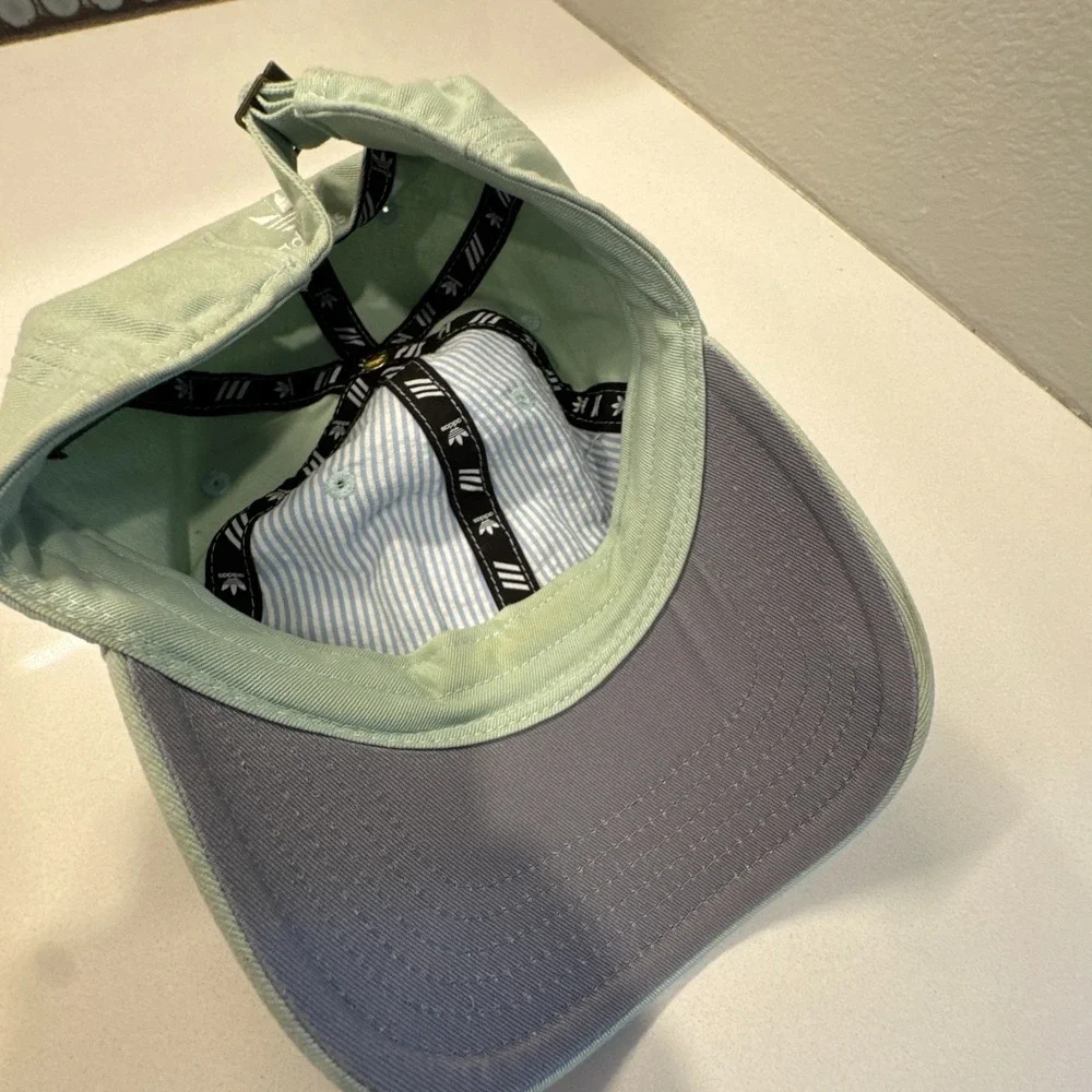 Adidas Hat‎ Cap Mint Green White Trefoil Strap Back Spell Out Logo Trefoil OSFA